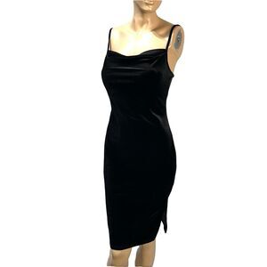 Bebe Velvet Dress USA Vintage Y2K Gothic Glam Black Cowl Drape Neck Women’s XS
